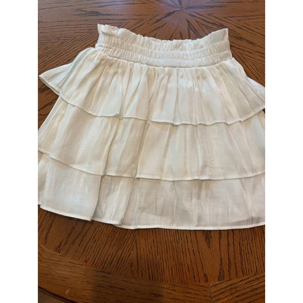 Pleat‎ Luna Tiered Skirt White Shimmer Ruffle Smocked Waist Kids Size 12 NWT